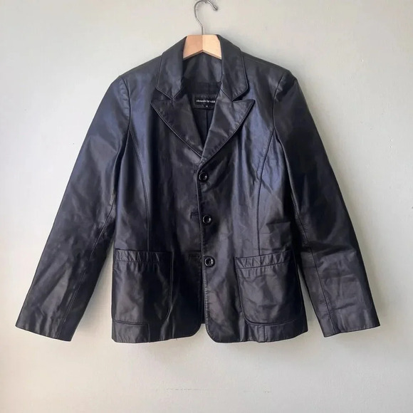 Elements By Vakko Women's Size Medium Jacket Black Leather Long Sleeve - Picture 1 of 4